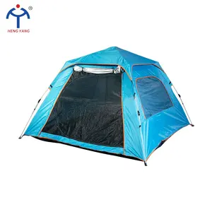 OEM Disesuaikan Warna Biru Kain Poliester 3-4 Orang Double Layer Windproof Keluarga Berkemah Tenda dengan 2 Pintu