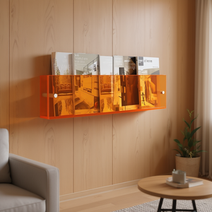 Estante Flotante de Pared Acrílico Naranja Moderno de 31.5 Pulgadas, Estante de Almacenamiento de un Solo Nivel para Exhibición en Sala de Estar - Product Image 2