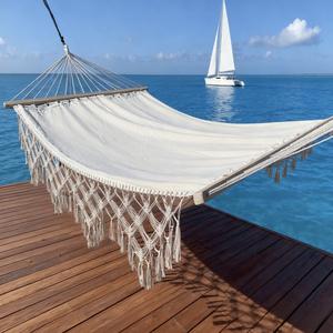 Amaca a Doppio Strato con Nappine Stile Nordico, Allargata e Rinforzata, per Esterni, Campeggio, Cortile, Sedia a Dondolo, Amaca Bianca - Product Image 4