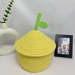 Lemon Storage Basket Cotton Rope Woven Round Covered Home Decorative Box With Lid For Snacks Gift Storage - Product Image 1