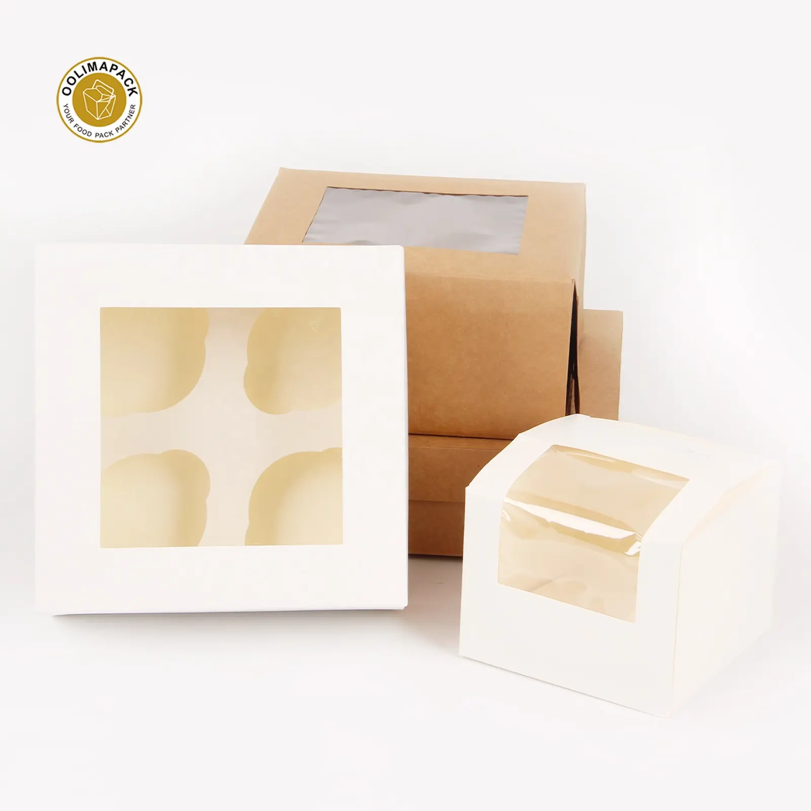 Eco Friendly Cup Cake Box Recycled White Pastry Packaging Box With Window