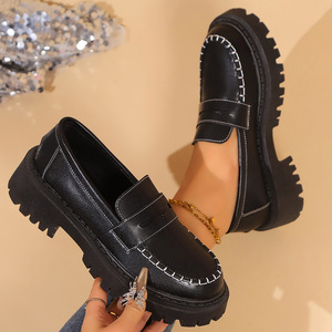 Thick Sole Platform for Women Autumn Retro Flats Thick Heel Small Leather Shoes - Product Image 2