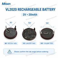 Baterai Koin Isi Ulang VL2020 3V 20mAh dengan 90 °   105 °   180 °   Tab Solder untuk PCB Kunci Remote Berkualitas Tinggi