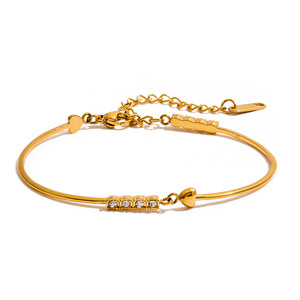 Stainless Steel <b>Bracelet</b> Gold Tone Heart Shape Channel <b>Set</b> White Diamond Gift Jewelry - Product Image 5