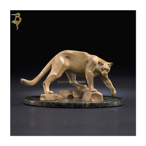 Vendita calda personalizzato leopardo animale scultura moderna astratta in metallo <span class=keywords><strong>pantera</strong></span> in ottone statua - Product Image 2