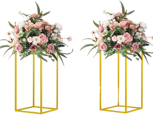 Centro de Mesa de Alta Calidad con Forma Hexagonal de Metal Dorado para Decoración de Bodas, con 80 cm de Altura - Product Image 1