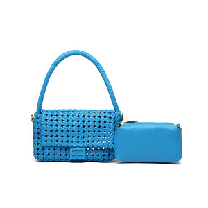 Sac fourre-tout en cuir végétalien tissé à la main, sac à bandoulière et sous le bras à fermeture ouverte, style décontracté - Product Image 1