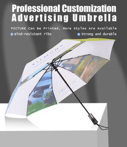 Paraguas plegable compacto con mango personalizado de apertura y cierre automático, mango de cuero, marco de metal negro para regalos empresariales - Product Image 3