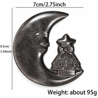 Obsidienne argentée naturelle sculptée à la main en forme de croissant de lune avec statue de bonhomme de neige et arbre de Noël, cristal de guérison, décoration de Noël