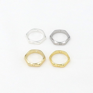 18K gold-plated copper beaded <b>ring</b>, hexagonal faceted <b>ring</b>, double-hole beaded <b>ring</b>, DIY craft accessory D55 - Product Image 4