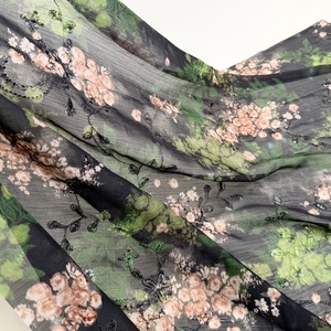 100% Polyester <strong>Embroidered</strong> Pleated Texture Dress High Quality Dark Floral Printed Chiffon Premium Embroidery <strong>Fabric</strong> - Product Image 5