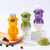 Bouteille de thé au lait en PET jetable de 500 ml en forme d'ours avec bouchon en aluminium, logo personnalisé pour jus, eau minérale et boissons froides