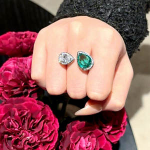 Anillo de Mujer NVNV <span class=keywords><strong>THUI</strong></span>, Chapado en Oro de 18K, Estilo Vintage, con Flor de Margarita y Gema, Piedra de Nacimiento de Julio, Uso Diario, Circonita Verde en Forma de Gota de Agua - Product Image 1