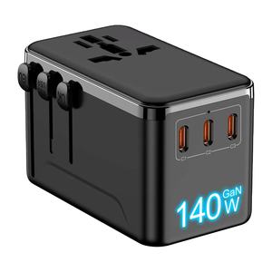 140W Carga súper rápida 4 puertos Adaptador <span class=keywords><strong>de</strong></span> viaje universal mundial Personalización <span class=keywords><strong>de</strong></span> fábrica 1 Usb y 3 <span class=keywords><strong>cargador</strong></span> <span class=keywords><strong>de</strong></span> viaje <span class=keywords><strong>tipo</strong></span> C - Product Image 1