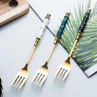 Ensemble de couverts en acier inoxydable doré, couteau, fourchette, cuillère, manche en céramique marbré pour la maison, la cuisine, l'hôtel, la vaisselle de table