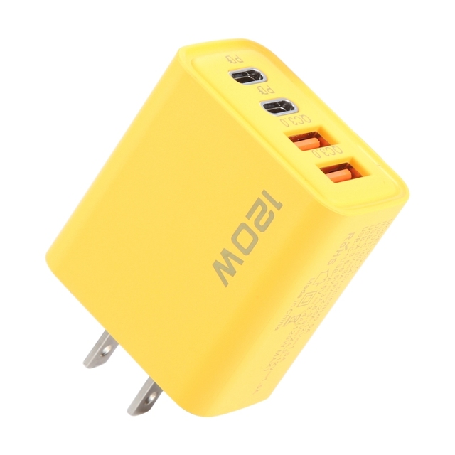 US Plug Travel Wall Charger USB-C Charger KO-71 120W Dual PD Type-C + Dual QC3.0 USB Multi Ports Charger Power Adapter