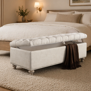 <span class=keywords><strong>Banc</strong></span> ottoman moderne rembourré en lin avec rangement, touffeté, pour bout de lit, chambre et entrée - Product Image 5