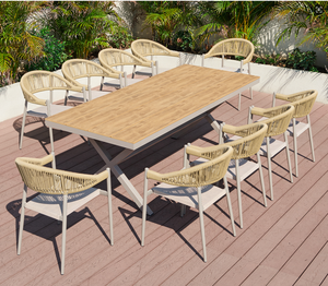 Table en plastique imitation <span class=keywords><strong>bois</strong></span> durable pour l'extérieur, chaise en rotin pour restaurant, <span class=keywords><strong>jardin</strong></span>, cour, mobilier d'hôtel moderne pour <span class=keywords><strong>6</strong></span> à 10 <span class=keywords><strong>personnes</strong></span> - Product Image 1
