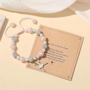 Pulseras de cuentas de perlas de imitación rosa brillante de 8mm tarjeta amante del baile equipo bailarina regalo competición escolar Ballet amigos Mate - Product Image 2