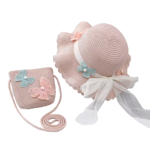 Đi Đảng Mũ Rơm Ngọt Ngào Cho Cô Gái Trẻ Em Mùa Hè Bãi Biển Mũ Và Túi Xách Bộ Dễ Thương Ren Công Chúa Mũ Và Túi Rơm Hai Mảnh Bộ - Product Image 3