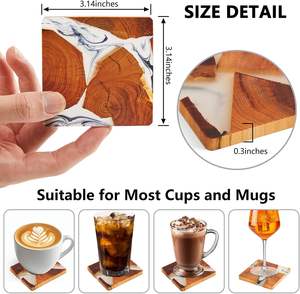 อีพอกซีเรซินและที่รองแก้วไม้ธรรมชาติหนาทนทานกันน้ำสำหรับเครื่องดื่มร้อนและเย็นสำหรับตกแต่งบ้านและสำนักงาน - Product Image 3