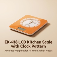 Báscula Digital de Cocina Compacta con Diseño Creativo, Pantalla LCD Delgada de Vidrio Templado con Patrón de Reloj Naranja, Capacidad de 5 kg y Precisión de 1 g