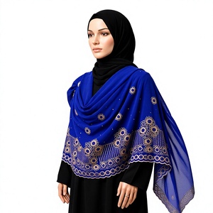 Wholesale Women Chiffon <b>Shawl</b> Daisy Rhinestone Embroidered Circle Ring Border Lightweight Breathable Wrap Scarf OEM ODM Custom - Product Image 3