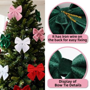 Magpie Christmas <b>Velvet</b> Bows Red White Pink <b>Green</b> Flannel Ornaments For Tree Decorations - Product Image 4