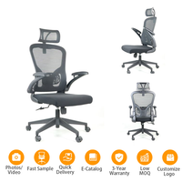 Chaise de bureau exécutive moderne à dossier haut ergonomique en maille et mousse pour salon, avec appui-tête réglable et soutien lombaire pivotant