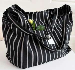 Sacs à Provisions en Toile Personnalisés Sacs en Lin à Rayures avec Poche Vente en Gros - Product Image 4