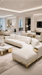 C hình dạng Sofa Trắng chính hãng Da cong cắt sofa trong nhà đặt đồ nội thất cắt vòng tròn lớn, vòng cung lớn - Product Image 2