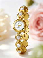 Jam Tangan Wanita Quartz Emas Mutiara Elegan dengan Dial Mutiara untuk Wanita