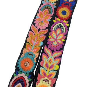 थोक क्रॉचिंग फूल बैग स्ट्रैप क्रॉकेट फीता पैटर्न फूलों के कढ़ाई वाले बालों को जातीय शैली पॉलिएस्टर बुना हुआ वेबबिंग - Product Image 4