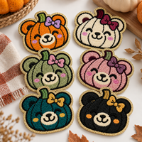 Patch décoratif en chenille personnalisé, motif citrouille orange capitonnée, avec nœud violet et bordure métallique, pour vêtements