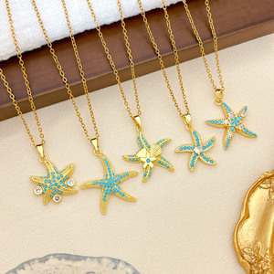 Hot Sale Ocean Style Starfish Scallop <b>Copper</b> 18K Gold Plated Necklace Minimalist Design Women Fashion Jewelry Accessories - Product Image 3