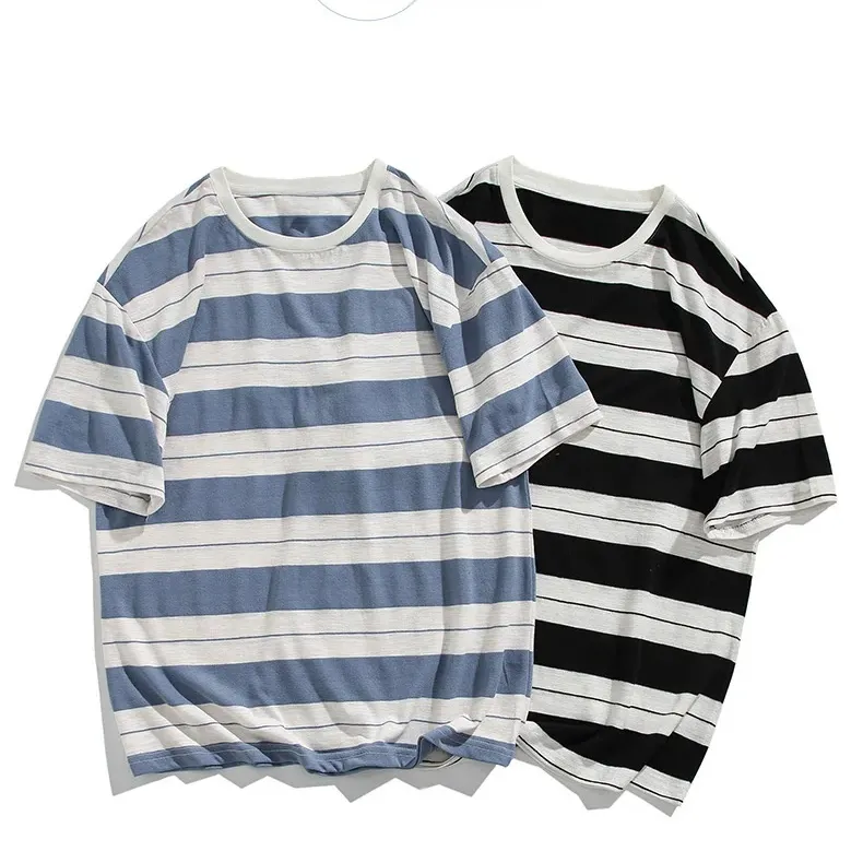 Cheap factory wholesale fashion new design striped t-shirts men custom men round neck oversized striped t shirt