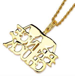 Jialin de ins caliente hiphop conjunto de joyas fuego directo banda Negro gafas de sol cartas Príncipe colgante collar encanto - Product Image 4