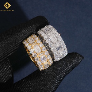 Moissanite Eternity Band <b>Rings</b> 18K Gold Plated Emerald Cut Pave Setting Luxury <b>Mens</b> Wedding Jewelry <b>Ring</b> - Product Image 5