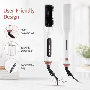 <span class=keywords><strong>Brosse</strong></span> <span class=keywords><strong>lissante</strong></span> à vapeur professionnelle avec 5 réglages de température, chauffage rapide PTC, peigne lissant anti-brûlure - Product Image 2