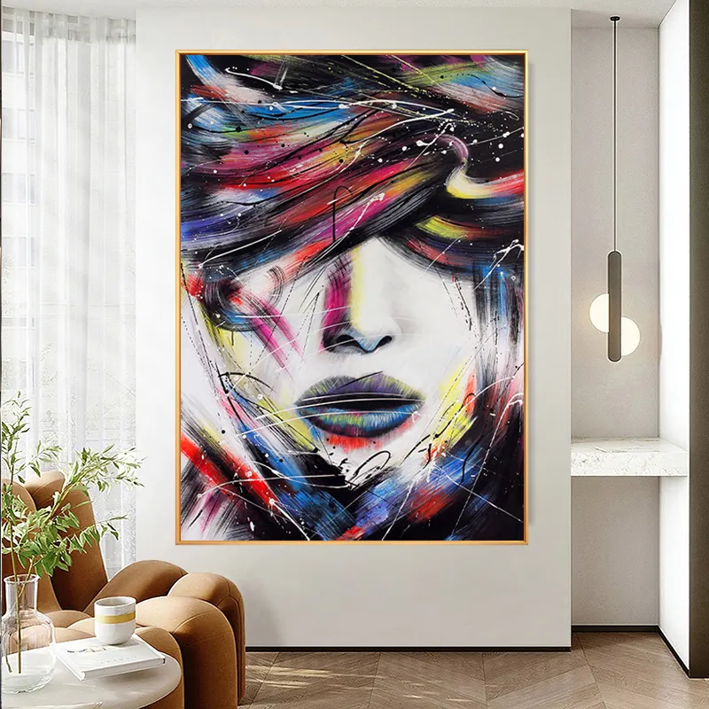 Wohnzimmer moderne Heimdekoration luxuriöses handgemaltes Mädchengesicht-Gesicht Ölgemälde auf Leinwand abstrakte Kunst Acrylgemälde