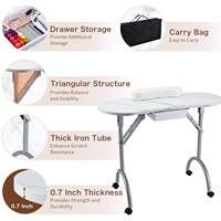 Table de manucure portable pliable avec roulettes, grand tiroir, repose-poignet client et sac de transport – Idéale pour salon et usage domestique