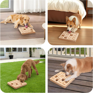 Pequenos e Grandes Cães IQ Training Interactive Puzzle Brinquedos Wooden Bone Pattern Food <span class=keywords><strong>Bowl</strong></span> Alimentador Lento para Treinamento Canino - Product Image 2