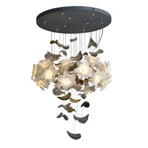 Post-modern pure copper tree bifurcated white jade glass decorative chandelier living room villa porch pendant lamp