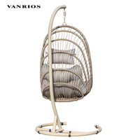 VANRIOS Chaise suspendue de jardin et de patio, d'intérieur et d'extérieur, en métal, forme œuf, avec rotin, pour chambre à coucher, lit de repos, balançoire, hamac