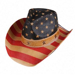 Sombrero Vaquero con Estampado de Bandera Americana, Estilo Vintage de Dallas, para Hombre, Estilo Occidental, para Viajes, Pesca, Fiestas, Desfiles, Rodeos, Patriótico, Unisex - Product Image 5