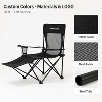 Chaise de camping robuste pliable et réglable à dossier haut en maille Poly 1680D avec porte-gobelet, cadre en acier, capacité de charge 150 kg, idéale pour la randonnée, les pique-niques et la pêche en extérieur