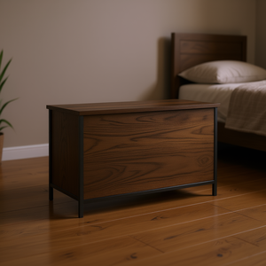 Compact Storage Bench Smoked <b>Oak</b> Engineered Wood Metal <b>Frame</b> Rustic Design Bedroom Furniture Home Use - Product Image 2