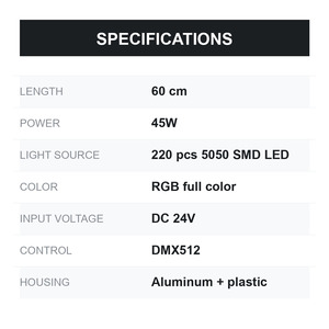 Vlite - Barra de Luz LED RGB de 60 cm con Control DMX512, 45 W, Clasificación IP20, Construcción de Aluminio y Plástico para Iluminación de Escenarios - Product Image 4