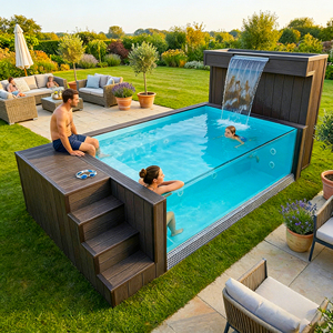 Custom Luxury Piscina Family Wpc Wooden Outdoor Swim Spa Plunge Hotel Acrylic Fiberglass Above Ground Swimming Pool - Product Image 2