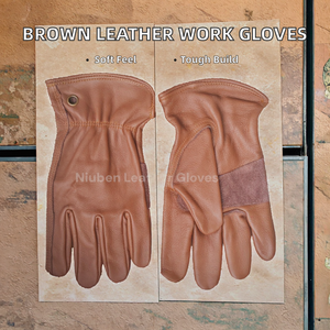 AB Grade Brown Cowhide Leather Durable Anti-Smash Waterproof 7 oz Customizable Straight Cuff Safety Construction Gloves - Product Image 2